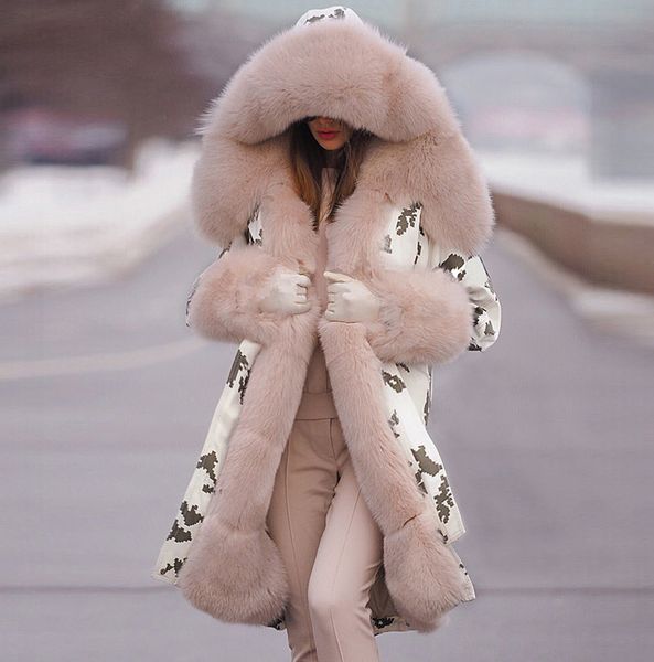 

winter womens jacket keep warm jacket hooded coat fishtail long sleeves overcoat fur collar thick medium-long korean cardiganx1016, Black;brown