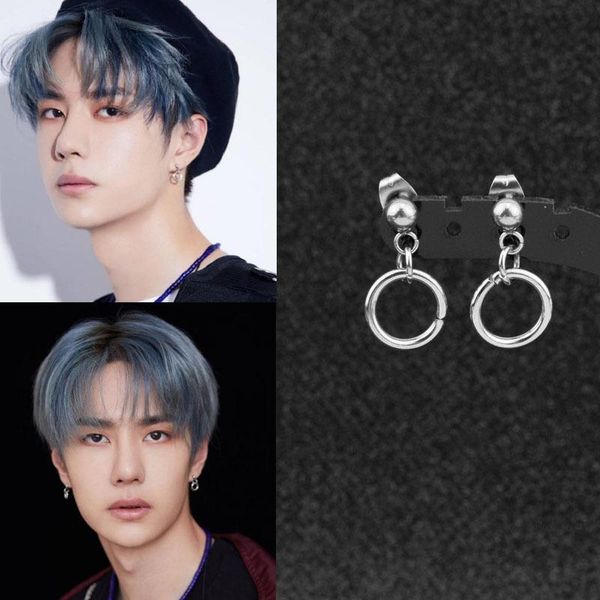 

kpop punk stainless steel geometric round earrings korean idol couple hip hop rock rap hypoallergenic all-match gift bt-505, Golden;silver