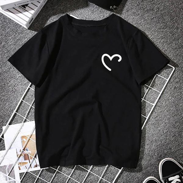 

2020 summer women t shirt short sleeve o neck white shirt love heart shaped harajuku print female white tees ld