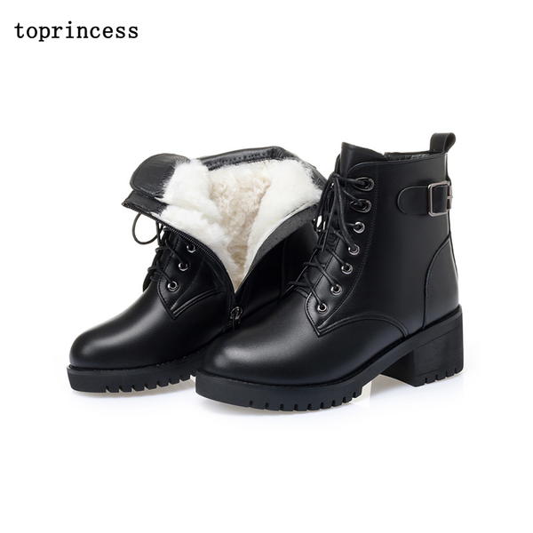 

bn10 incess platform boots for ladies with wool or faux fur lined platform leather winter snow warm boots new style, Black