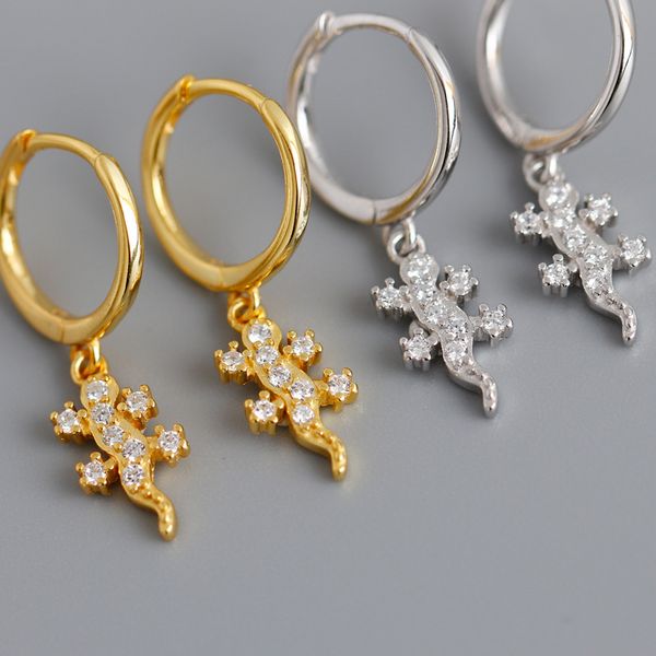 

februaryfrost brand designer 100% 925 sterling silver animal small gecko pendant stud earrings for women fashion designer women lovely earri, Golden;silver