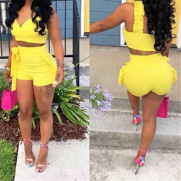 

new summer women's 2 piece set ladies clothes set two pieces suits sleeveless crop + high waist shorts pants outfit clothing1, White