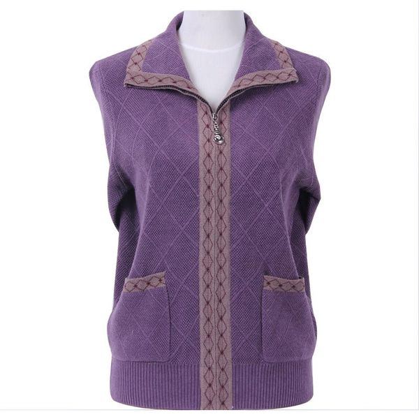 

wool sweater middle-aged and elderly women's sweaters knit cardigan autumn winter plus size zipper jacket 6xl, White