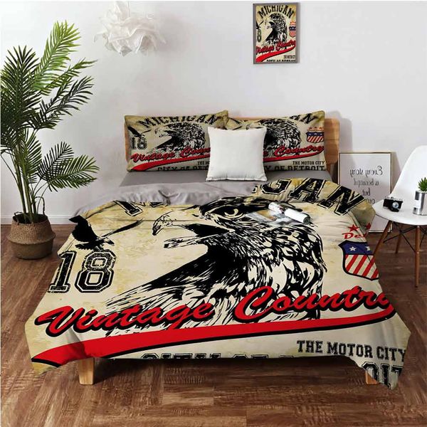

hand drawn city of detroit michigan digital art with a portrait of an eaglebedding 3-piece set