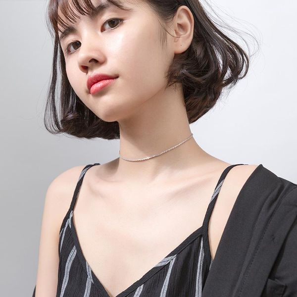 

925 sterling silver chain necklace choker neck jewelry punk gifts for women female fashion gold black platinum color 31 cm