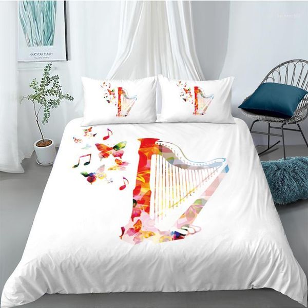 

harp bedding set musical notes artistic high end duvet cover king  twin full single double unique design bed set1