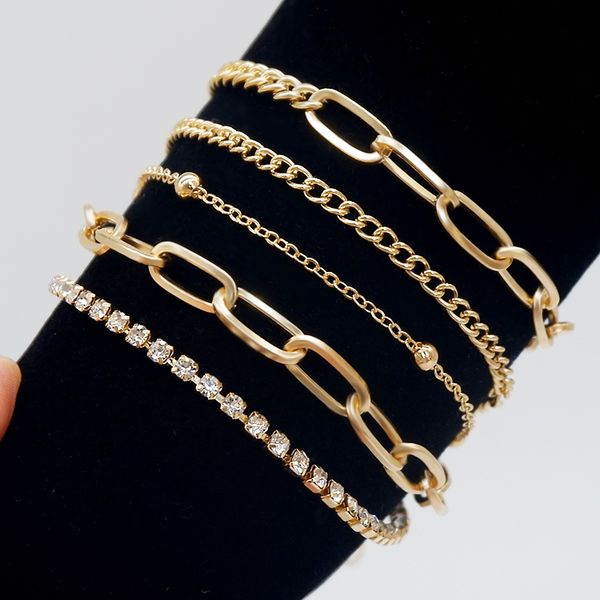 

gold multi rows link chain diamond crystal bracelet set for womenchristmas gift, Black