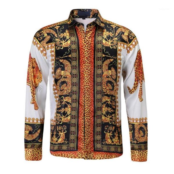 

2020 new floral flower print mens shirts casual slim fit baroque party prom formal shirts for men1, White;black