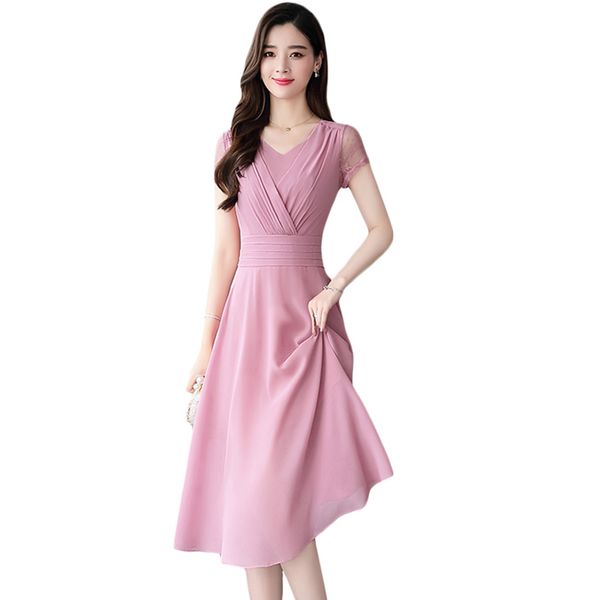 

2021 new summer office chiffon dresses women's new fashion v-neck slim sundress elegant female beach dress vestidos j297 yyu5, Black;gray