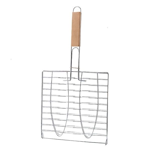 

single barbecue bbq meat basket clip grill 2 fish grilling roast folder tool with wooden handle kitchen accessories 0dgg