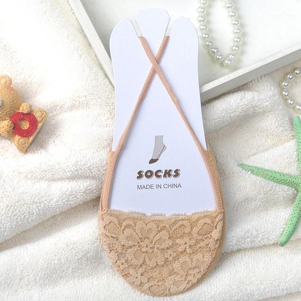 

2018 new spring summer wear women lace cotton low invislble socks half foot collocation with high heels lady sock slippers1, Black;white
