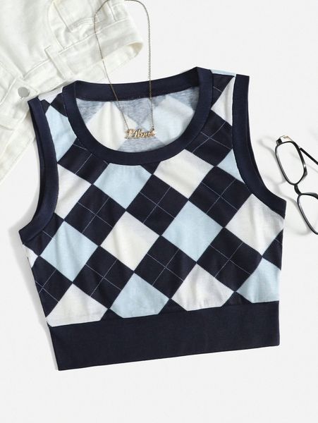 

argyle print crop tank b2fq#, White