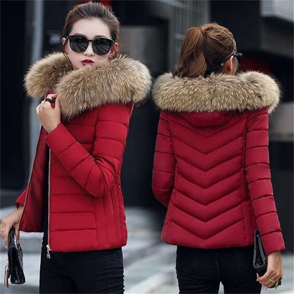 

winter new short large fur collar cotton female korean version of the slim slimming cotton down jacket, Black