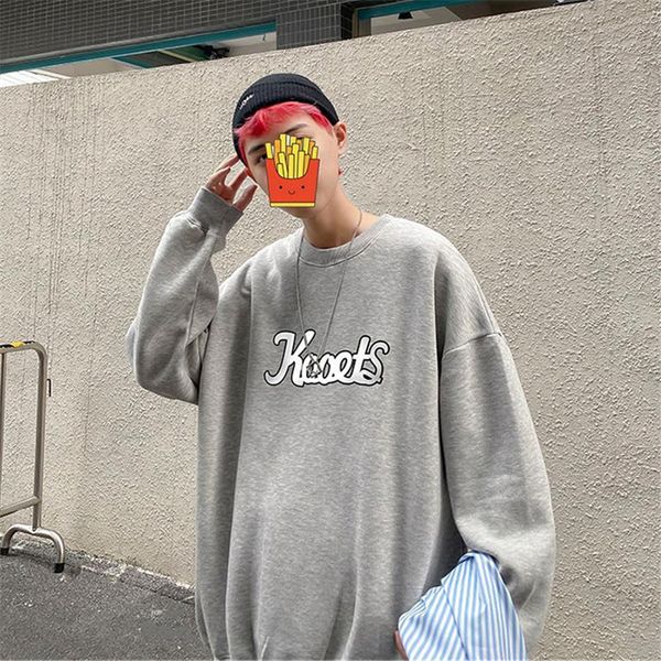 

new autumn/winter fasion ins popular printed and velvet round neck oodie for male students korean version t-sirt oodies#172#268111111, Black