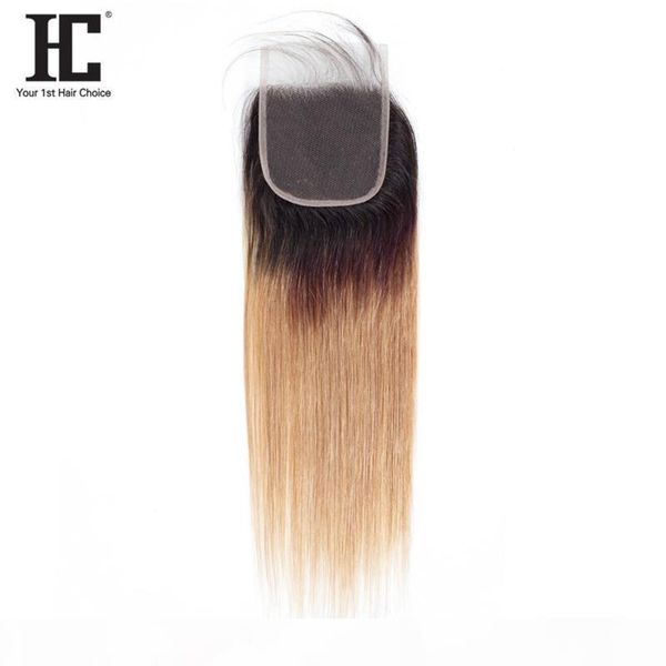 

hc straight hair part lace closure 4*4 inch with baby hair 1b 27 ombre brazilian straight human hair 10-20 inch, Black