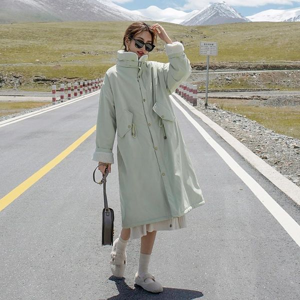 

turn down collar casual parka coat female waist new fashion warm lambswool liner winter jacket1, Black