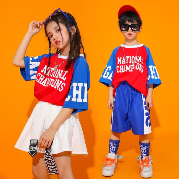 

new hip hop clothes kids stage performance costume shorts skirt modern dance garment jazz costume summer clothing girls 874, Black;red