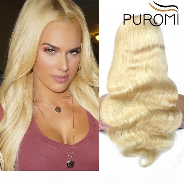 

puromi hair 13x4 lace front human hair wigs 613 honey blonde body wave wigs brazilian remy human for black women, Black;brown
