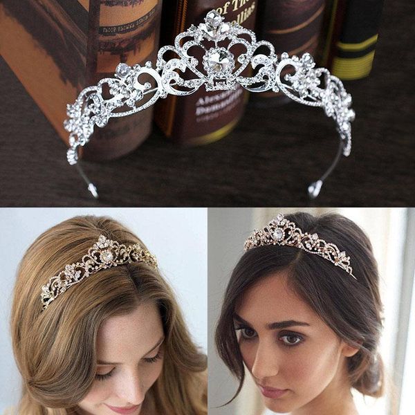 

bridal wedding crown headband pairble pageant pagess crosess crowns и tiaras rose gold tiara rhinestone оголовье аксессуары для волос, Golden;silver