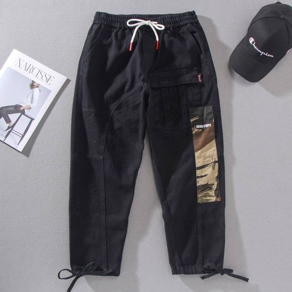 

camouflage patchwork men pants cargo harem pants mens casual japan jogger pants streetwear 2019 hip hop streetwear trousers male, Black