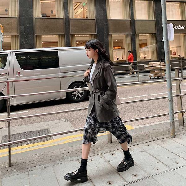 

women's suits & blazers 2021 spring and autumn youth solid color single-breasted loose suit women fashion casual wild jacket gray s-l1, White;black