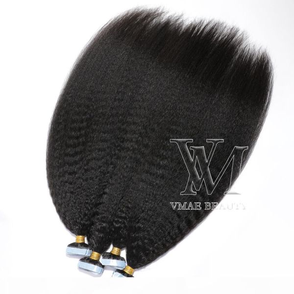

vmae indian hair single 100g kinky straight natural color 100% unprocessed virgin remy human hair tape ins human hair extensions, Black