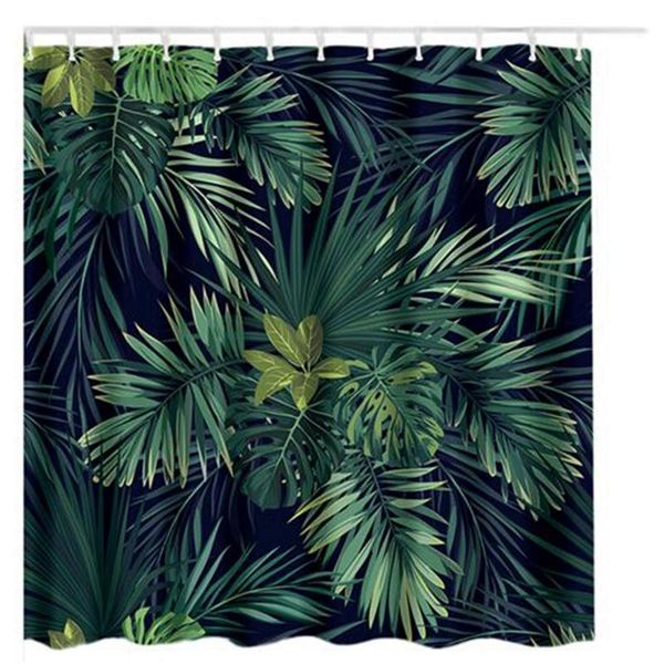

green shower curtain leaves printing pattern modern natural plant pattern polyester bathroom waterproof curtains1