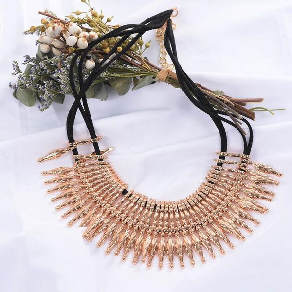 

chokers ethnic tribal golden alloy choker necklace women black rope handmade layered statement vintage big necklaces 2021, Golden;silver