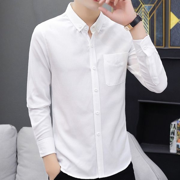 

men's korean slim and versatile business solid large size breathable washed oxford long sleeve shirtshirt white shirtwhite shirt 8lezh, Blue