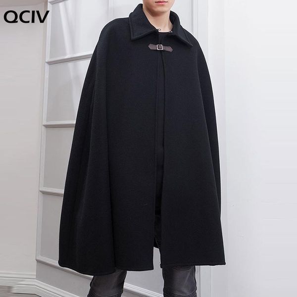 

fashion men cloak coats solid one button lapel cape trench streetwear winter chic faux blends overcoat mens jackets1, Tan;black