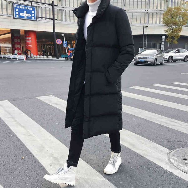 

mens slim fit long coat male casual winter down parka men thick jacket overcoat plus 4xl, Black