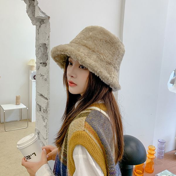 

autumn and winter new lamb wool fisherman hat childrens baby reba star same hat japanese style thermal basin hat, Blue;gray