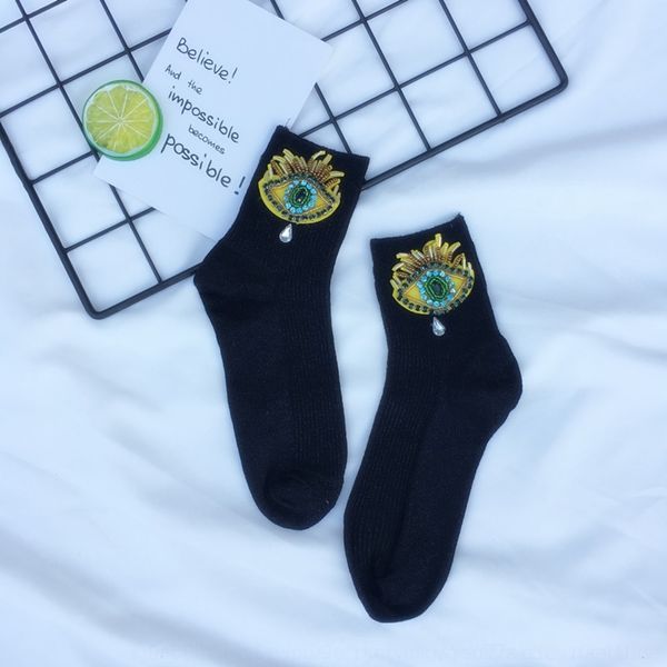 

oskcd autumn 18 tear a style funny and eyes fashion and vywm9 silk thai gold hand-made socks fashion women's socks silver, Black