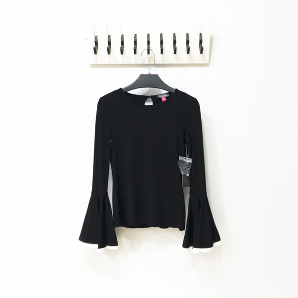 

knitted high end flared vc fashion t-shirt black versatile celebrity long sleeve top, Black;gray