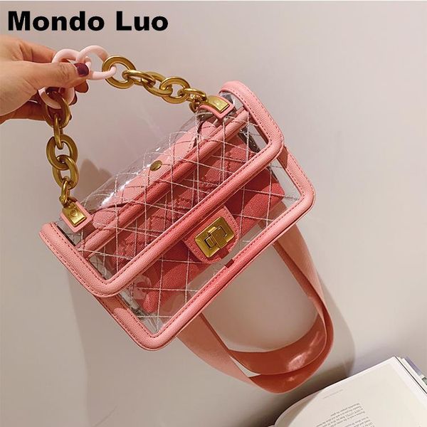 

summer women popular pvc bag fashion chain transparent single shoulder square holiday bag