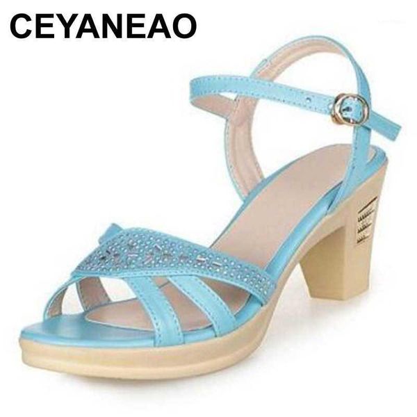 

ceyaneao 2020 eller new cowhide rhinestone summer shoes woman fashion genuine leather sandals sandals women summer shoes1, Black