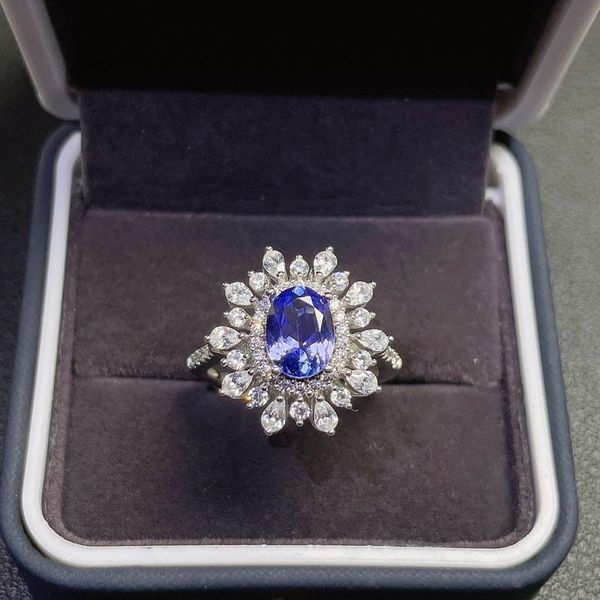 Anelli a grappolo Kate Princess Stesso stile Anello di fidanzamento Tanzanite naturale Argento 925 Sterling Matrimonio per ragazza