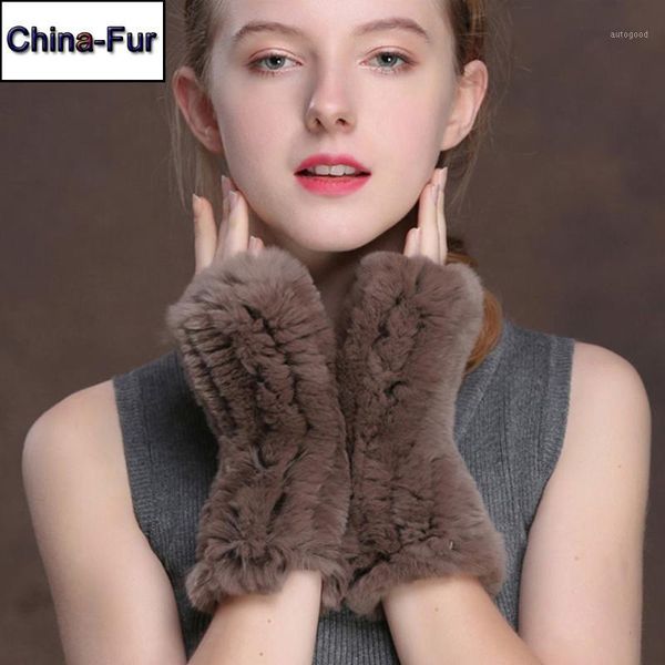 

five fingers gloves 2021 fashion natural rex fur good elastic women knit real mittens lady gloves1, Blue;gray