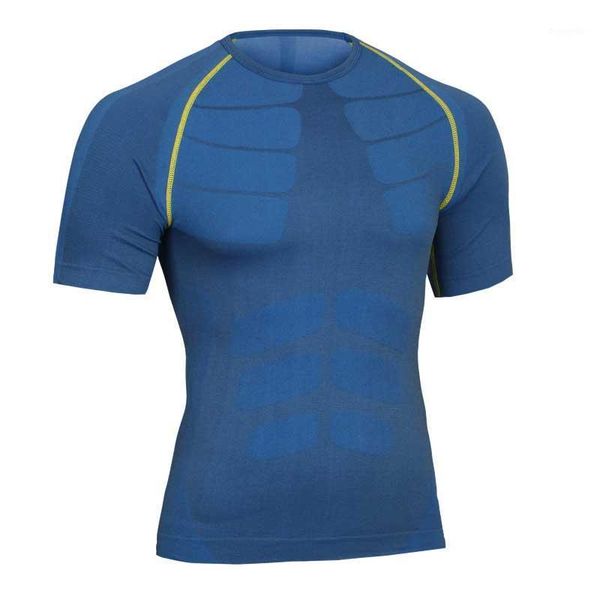

2020 men workout gym fitness tee sport run yoga train male quick dry compression exercise muslce bodybuilding t shirt ma111, Black;blue