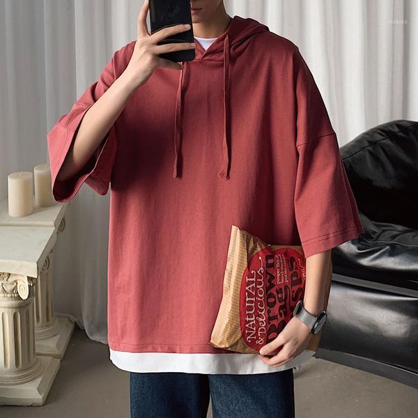 

2020 summer new youth popular solid color loose large size hooded short sleeve sweatshirt fashion casual wild pullover m-5xl1, Black