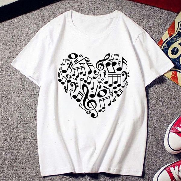 

harajuku womens t shirt musical note graphic printing t shirt fashion summer casual white short sleeve women