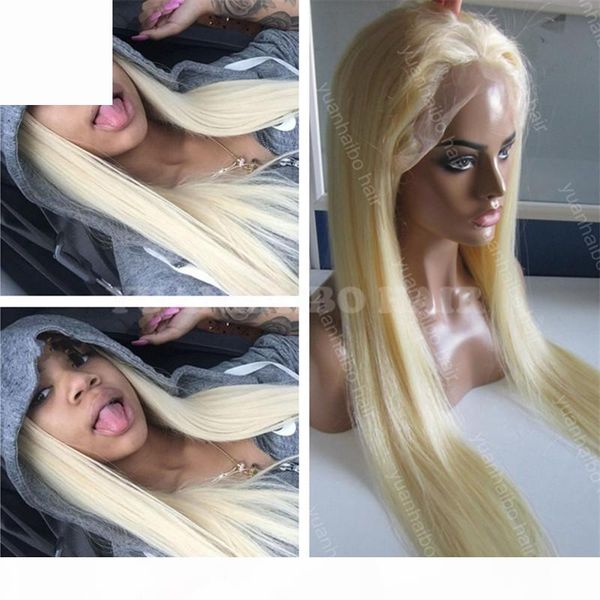 

613 color silky straight russian remy hair long hair blonde full lace wig bleach knots ing, Black;brown