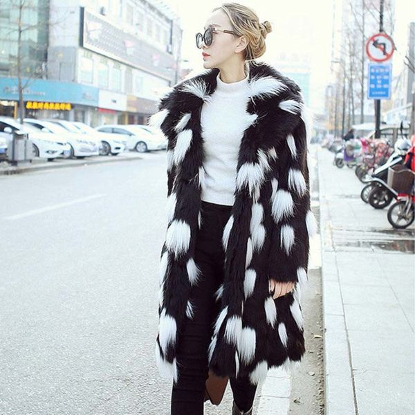 

new autumn and winter fashion ladies fur coat imitation fur long coat europe and america large size warm windbreaker d408, Black