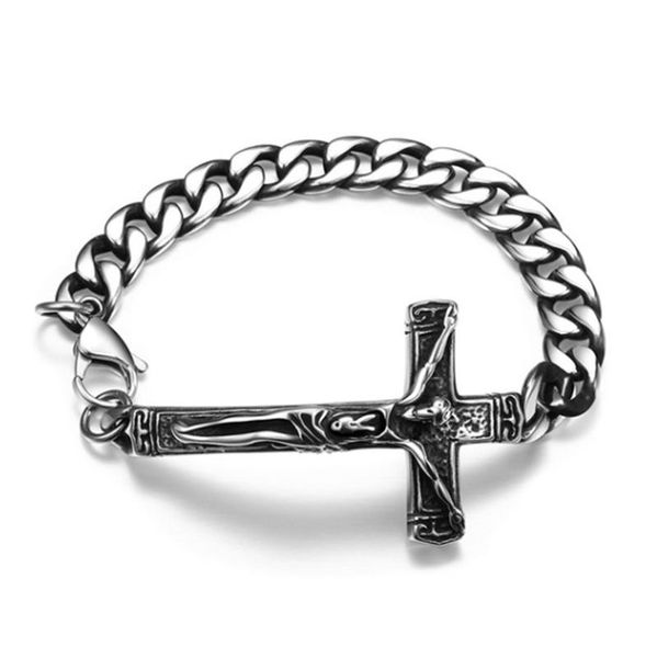 

charm bracelets trendy fashion personality men's stainless steel cross chain punk bracelet boyfriend gift jewelry, Golden;silver