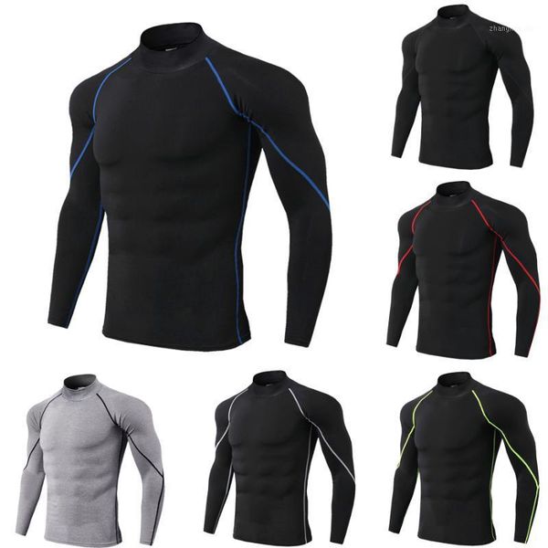 

running jerseys compression quick-dry t-shirt sports for men short tight gym and bodybuilding solid color men's sportswear1, Black;blue