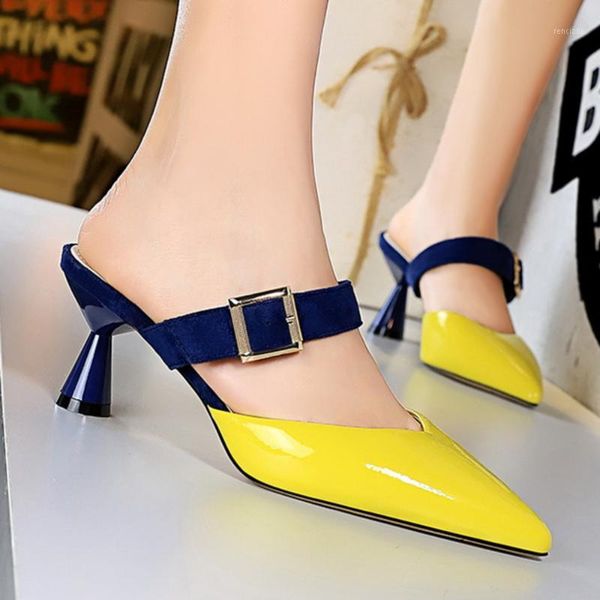 

slippers 2021 style summer women 6cm low high heels mules shales slides casual yellow strange fashion green shoes1, Black