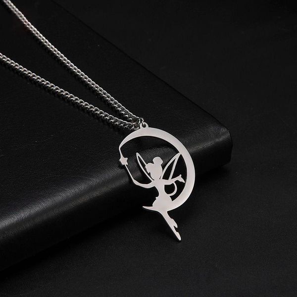 

VCU Goddess of Luck Fairy Moon Pendant Necklace Cool Girl Little Angel Hip Hop Sweater Chain, Silver