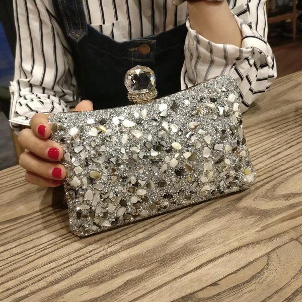 

2020 rhinestones pu clutches diamonds beaded metal evening bags women chain shoulder messenger purse evening bag for wedding bag