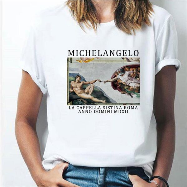 

michelangelo print funny women t shirt short sleeve casual white tshirts spoof grraphic tees for girls ladies women