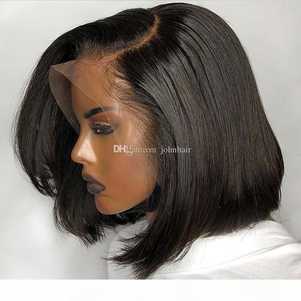 

13x6 deep part pre plucked bob lace front wigs with baby hair natural straight peruvian virgin short human hair wigs for black women, Black;brown
